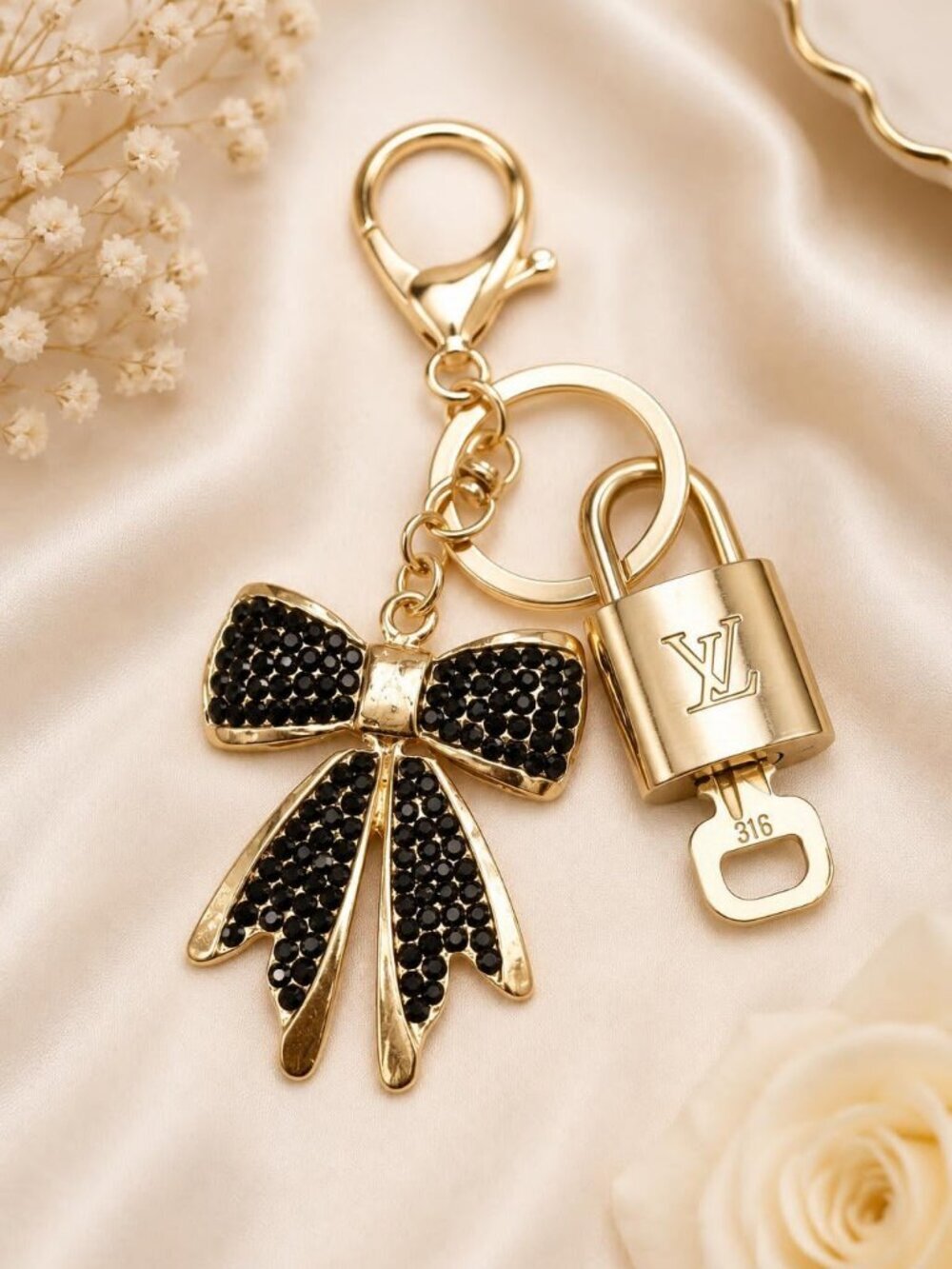 Louis Vuitton Gold Lock 🔒 Authentic LV Key + Unbranded Ribbon Bag Charm